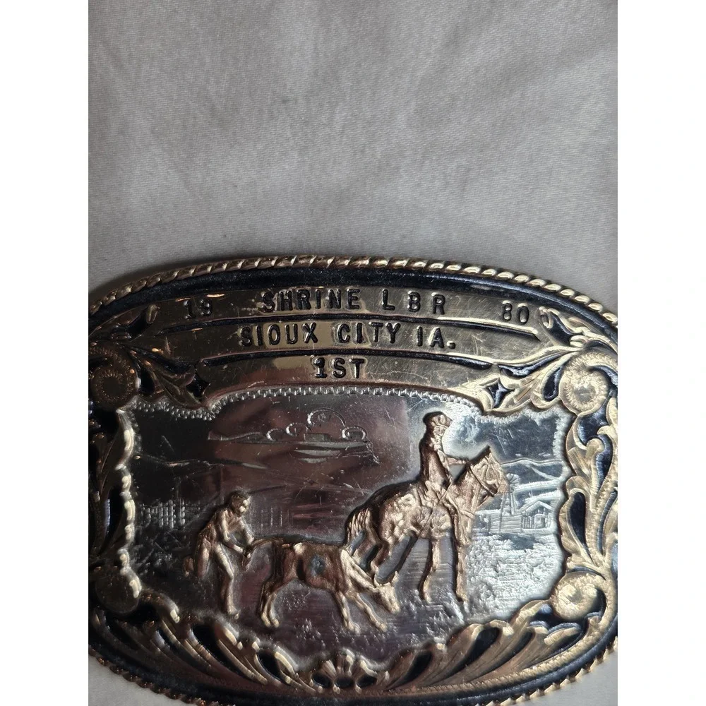 Comstock Silversmiths 1980 Shrine Rodeo Trophy Buckle - 1st Place